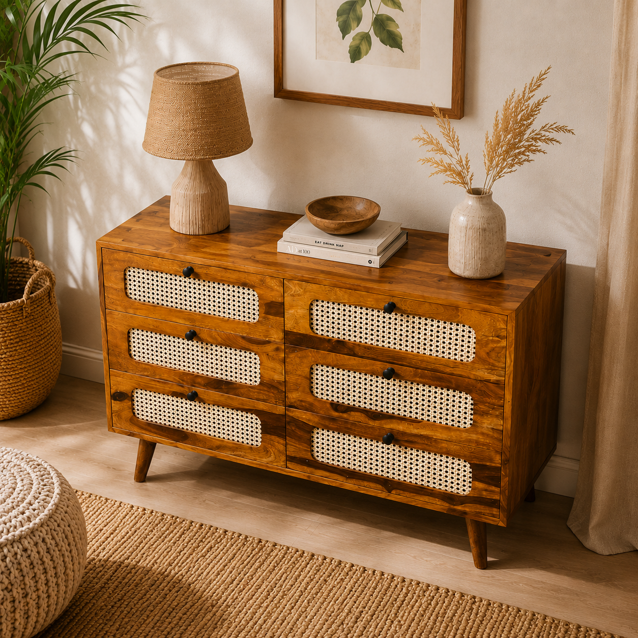 Rattan Chester soldi sheesham wood chester with 6 drawers and rattan