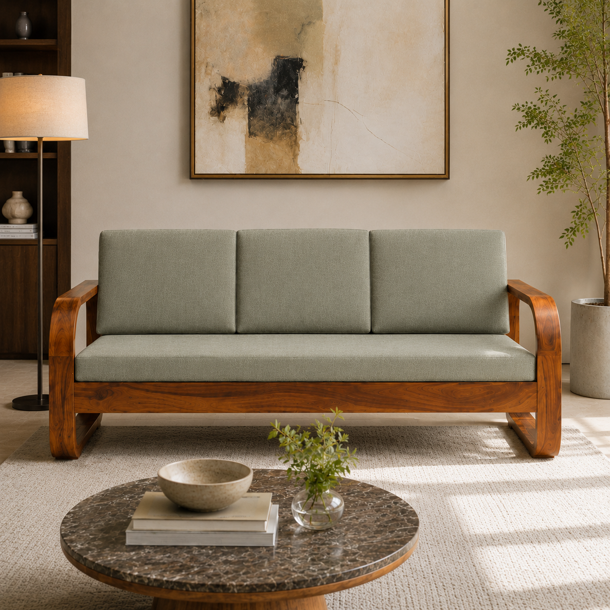 Pan 3 Seater sofa solid wood 3 seater sofa with curved arms design