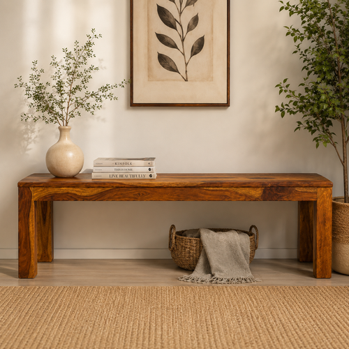 Bench plain Solid sheesham wood minimal design bench