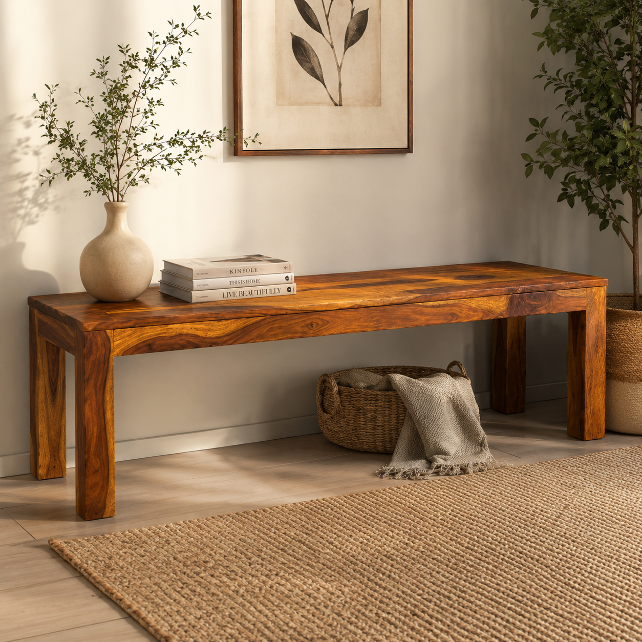 Bench plain Solid sheesham wood minimal design bench