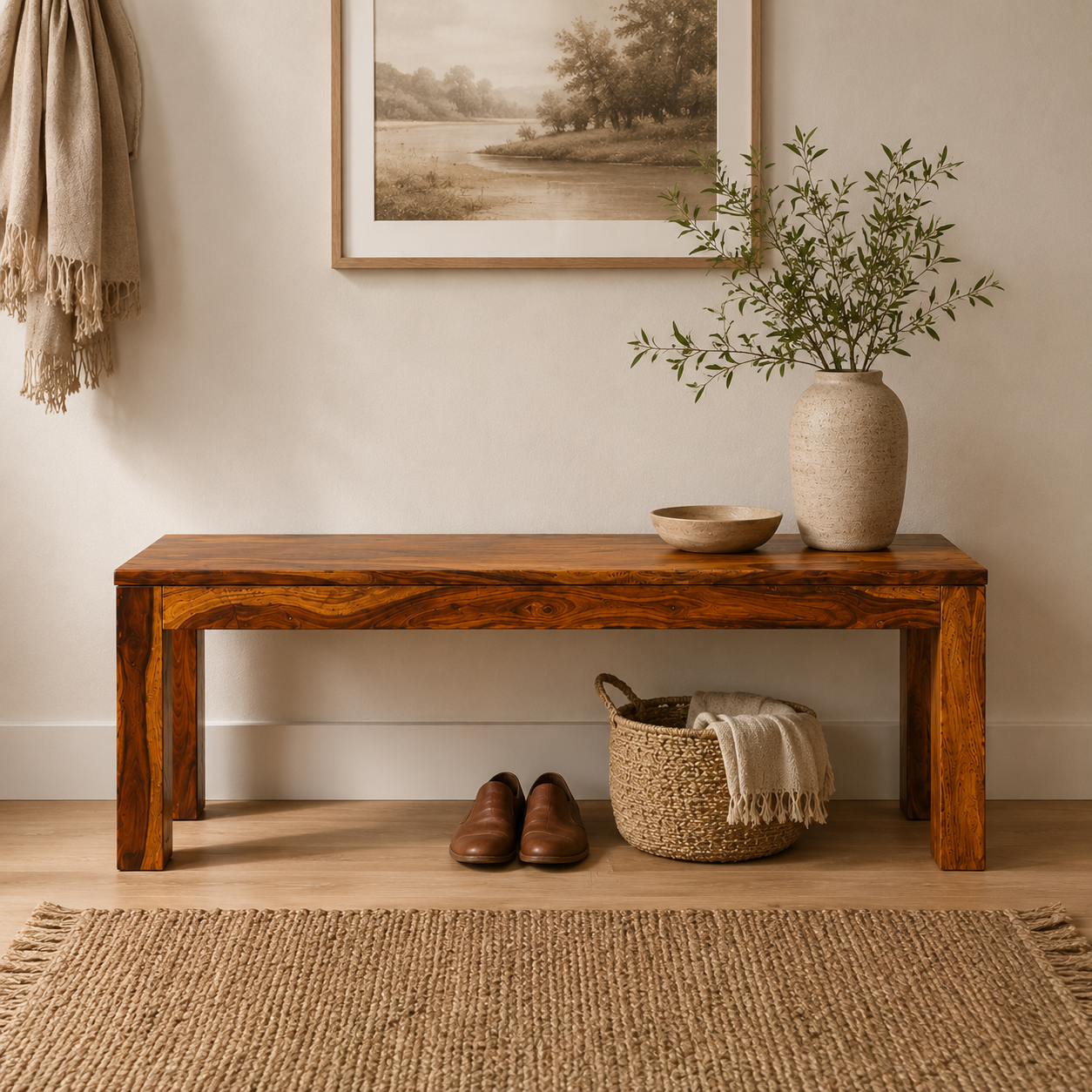 Bench plain Solid sheesham wood minimal design bench