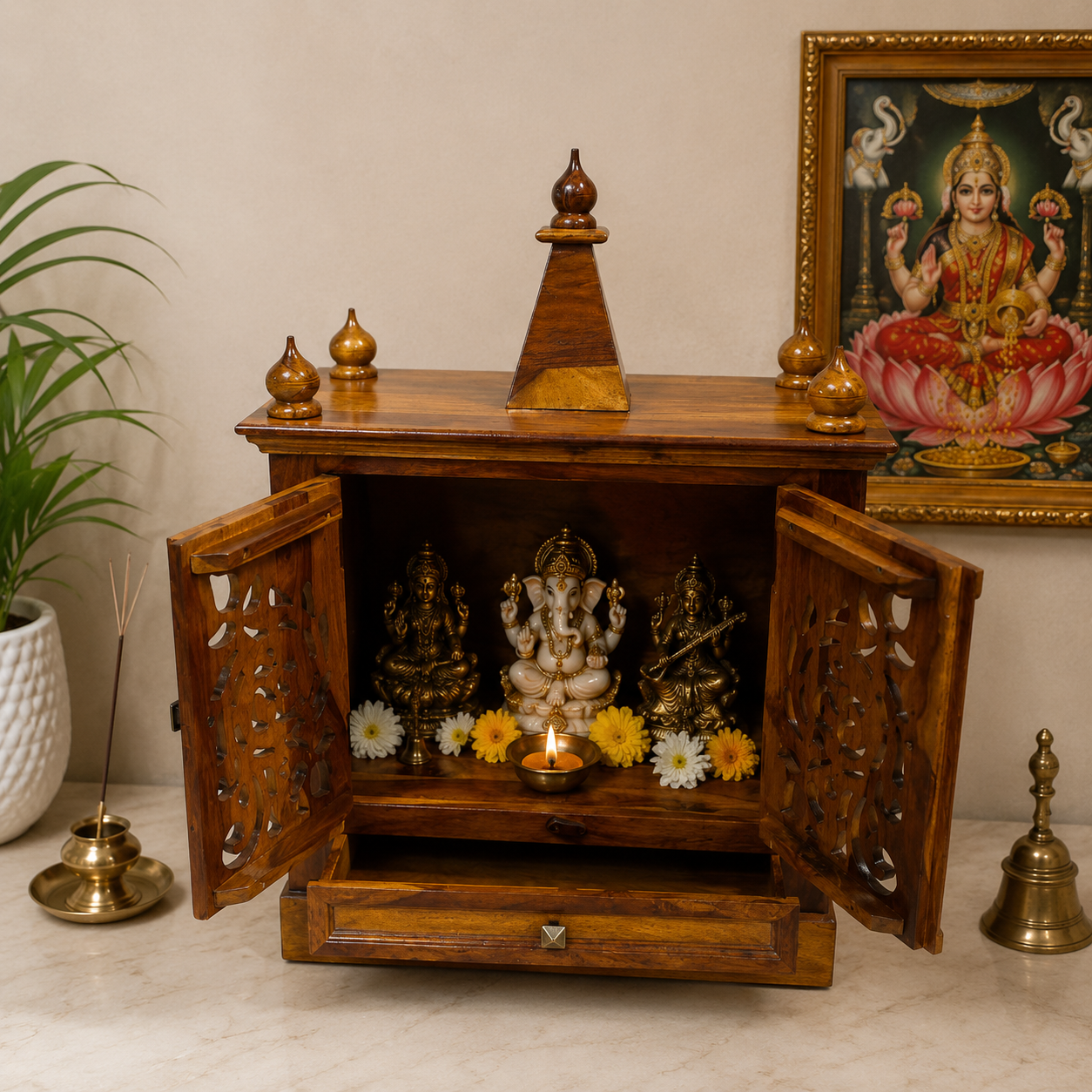 Temple Om Solid wood temple with CNC cut om design