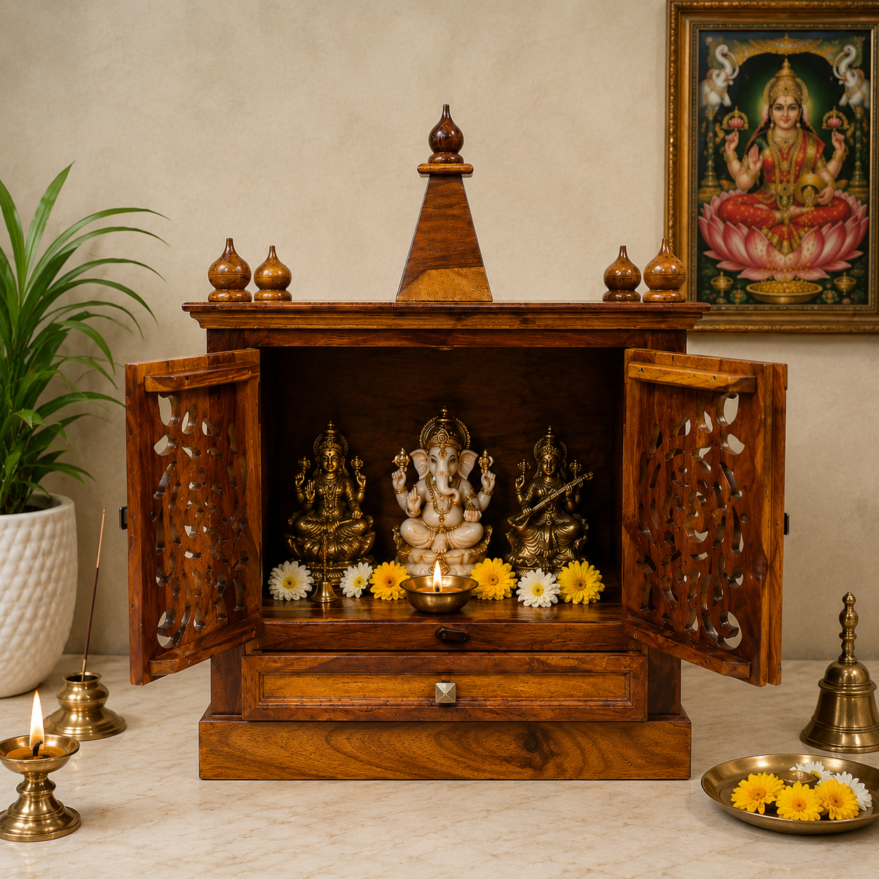 Temple Om Solid wood temple with CNC cut om design