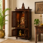 Temple deepak Solid wood temple with CNC cut design on doors (provincial teak)