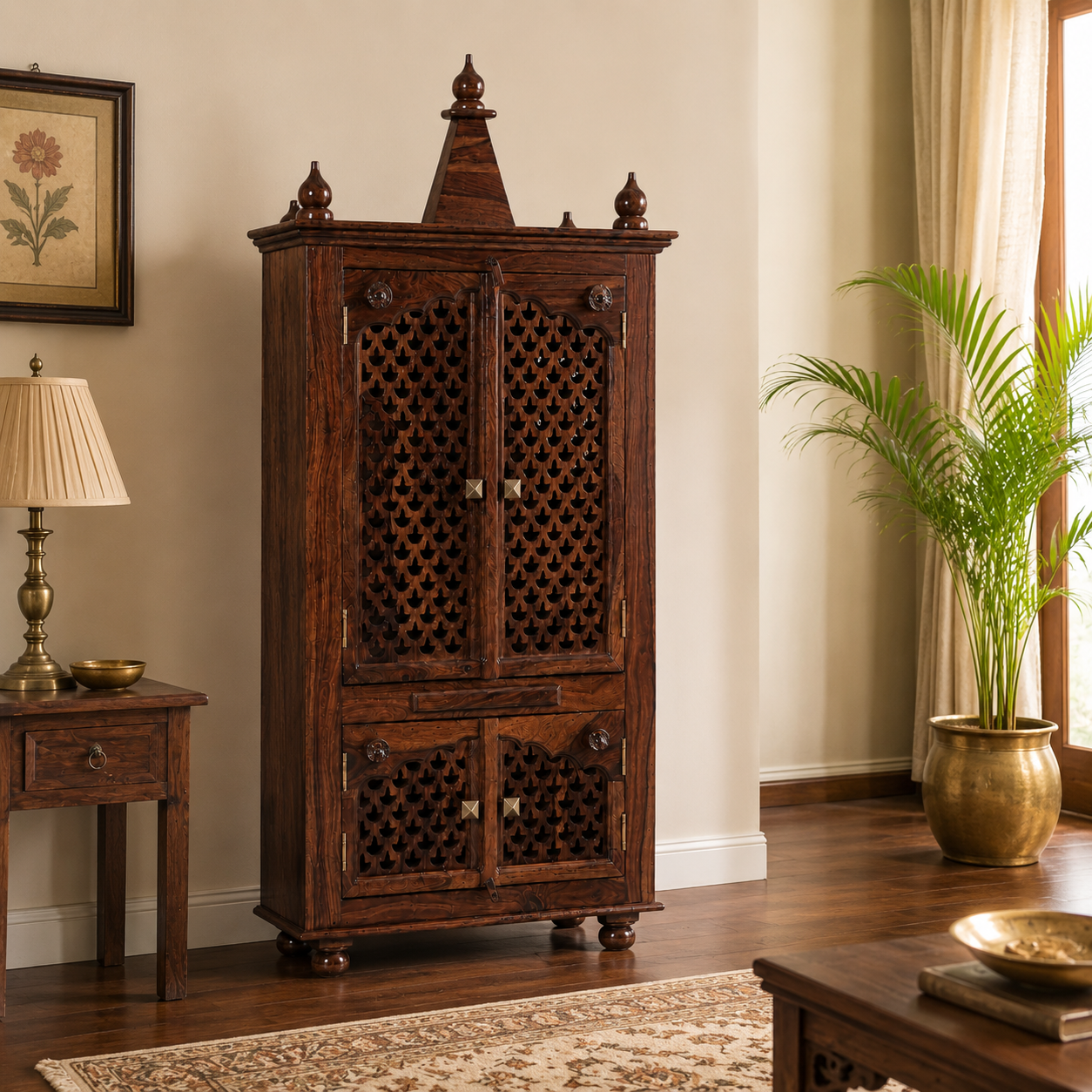 Temple deepak Solid wood temple with CNC cut design on doors (provincial teak)