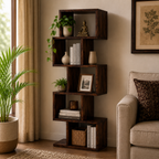 Zig zag corner solid wood Corner book shelf with zig zag shelf (provincial teak finish)