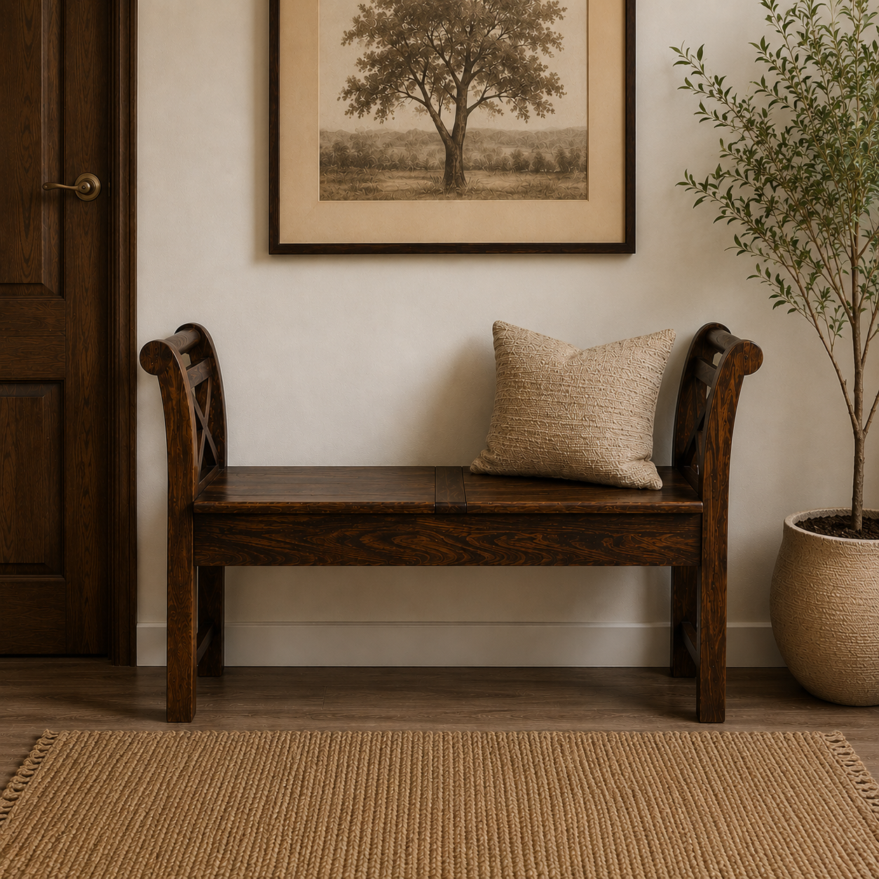 Couch Solid Sheesham Wood Storage Bench with Lift-Top Seats (provincial teak finish)