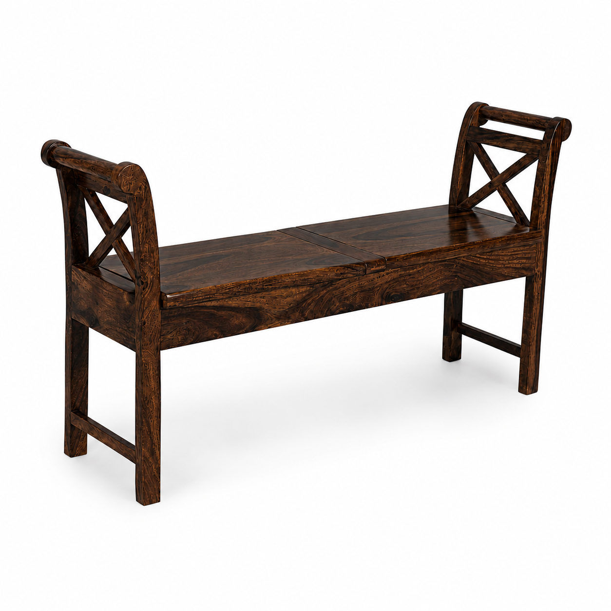 Couch Solid Sheesham Wood Storage Bench with Lift-Top Seats (provincial teak finish)
