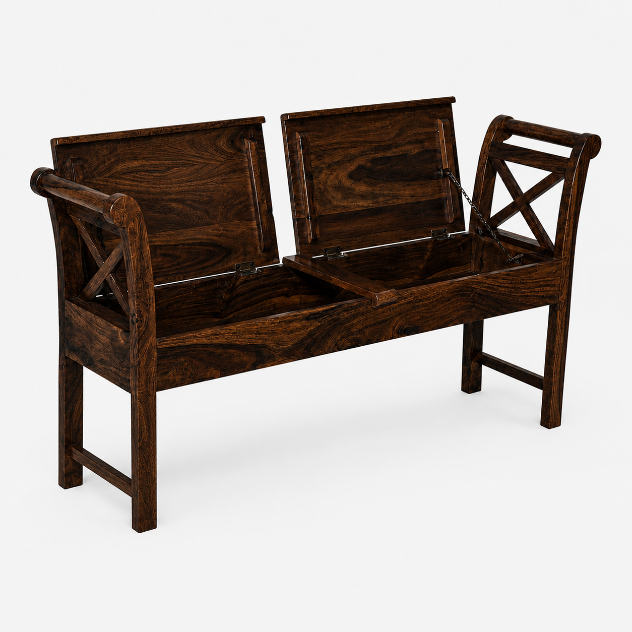Couch Solid Sheesham Wood Storage Bench with Lift-Top Seats (provincial teak finish)