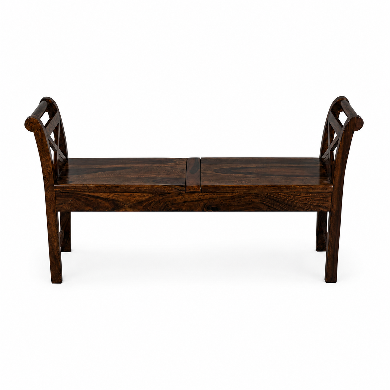 Couch Solid Sheesham Wood Storage Bench with Lift-Top Seats (provincial teak finish)