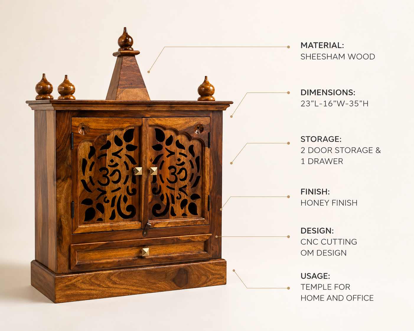 Temple Om Solid wood temple with CNC cut om design