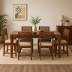 Wooden Flower 6 Seater dining table solid wood 6 seater dining set with cnc cut design