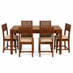 Wooden Flower 6 Seater dining table solid wood 6 seater dining set with cnc cut design