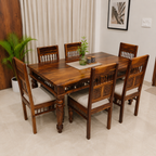 Ghirli 6 Seater Dining set solid wood 6 seater dining set with wooden CNC design