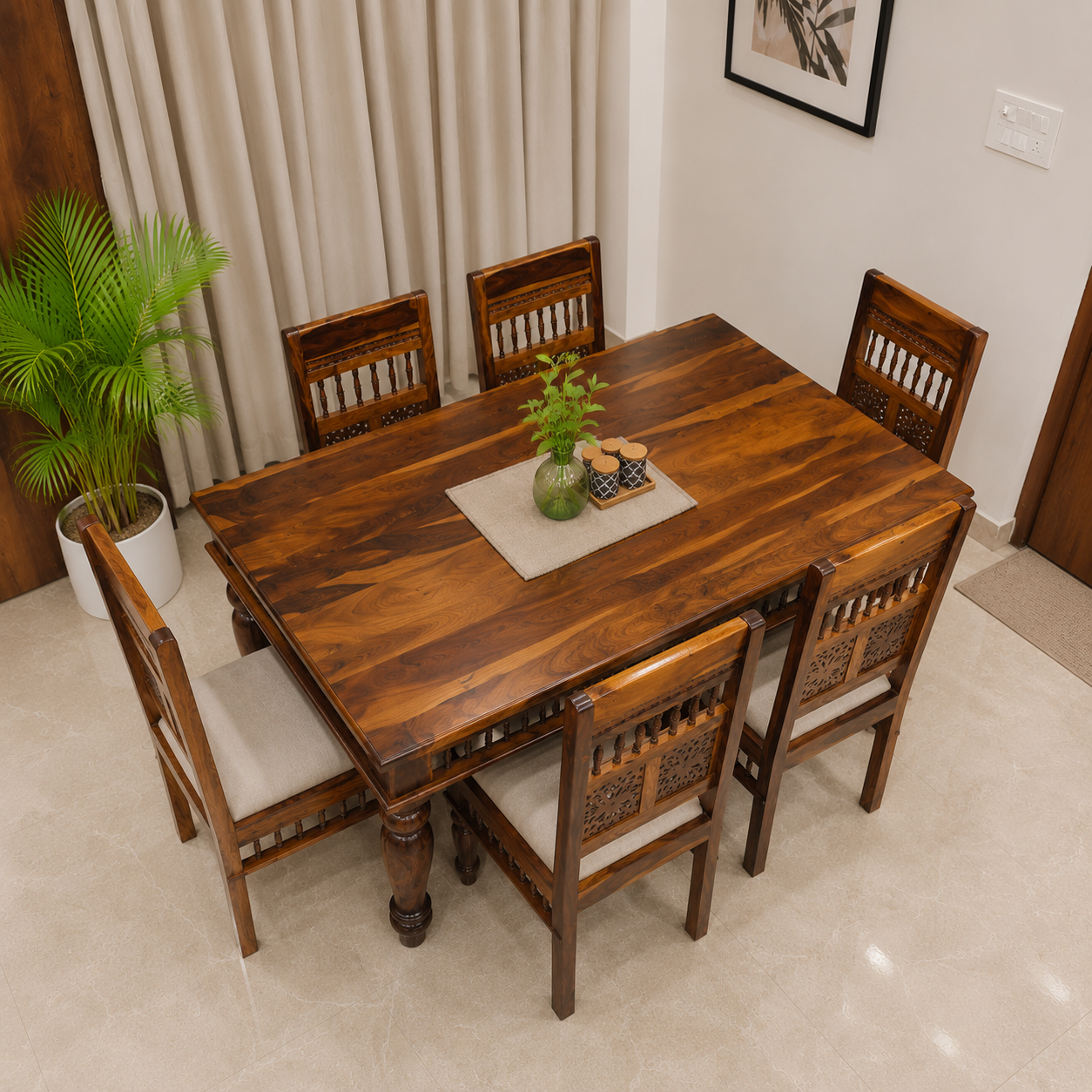 Ghirli 6 Seater Dining set solid wood 6 seater dining set with wooden CNC design
