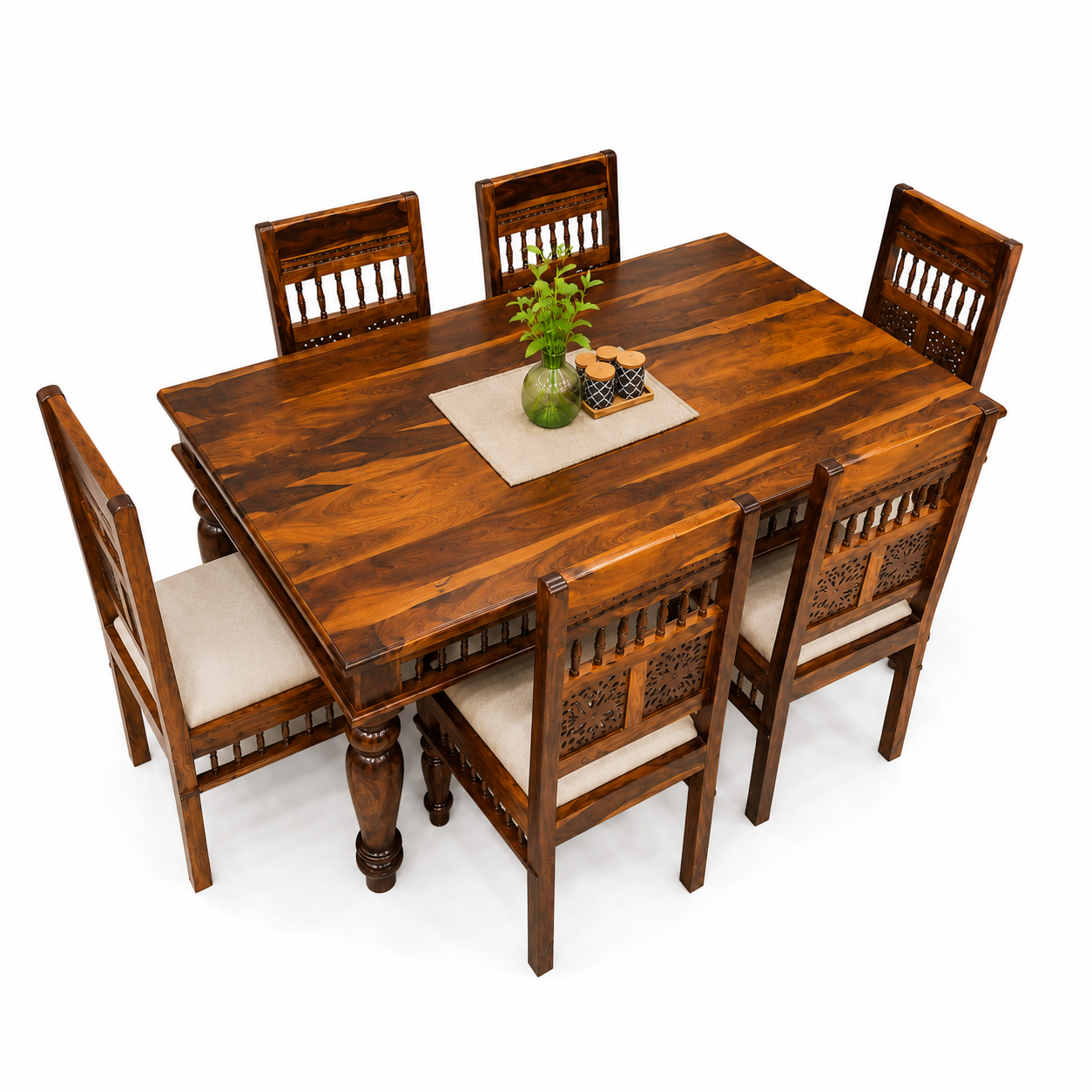Ghirli 6 Seater Dining set solid wood 6 seater dining set with wooden CNC design