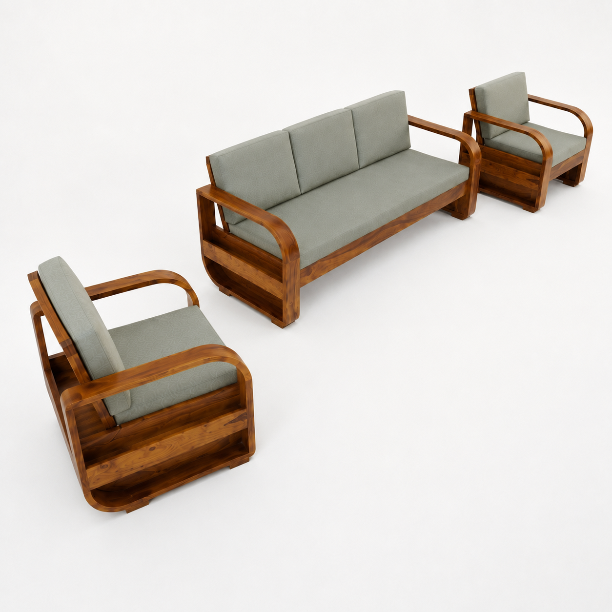 Sofa Set Pan Solid sheesham wood 5 seater sofa set with round arm design