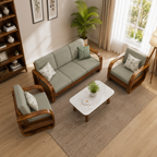 Sofa Set Pan Solid sheesham wood 5 seater sofa set with round arm design