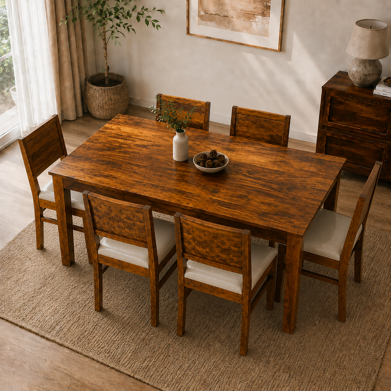 Dining Diamond set Solid wood 6 seater dining table with chair
