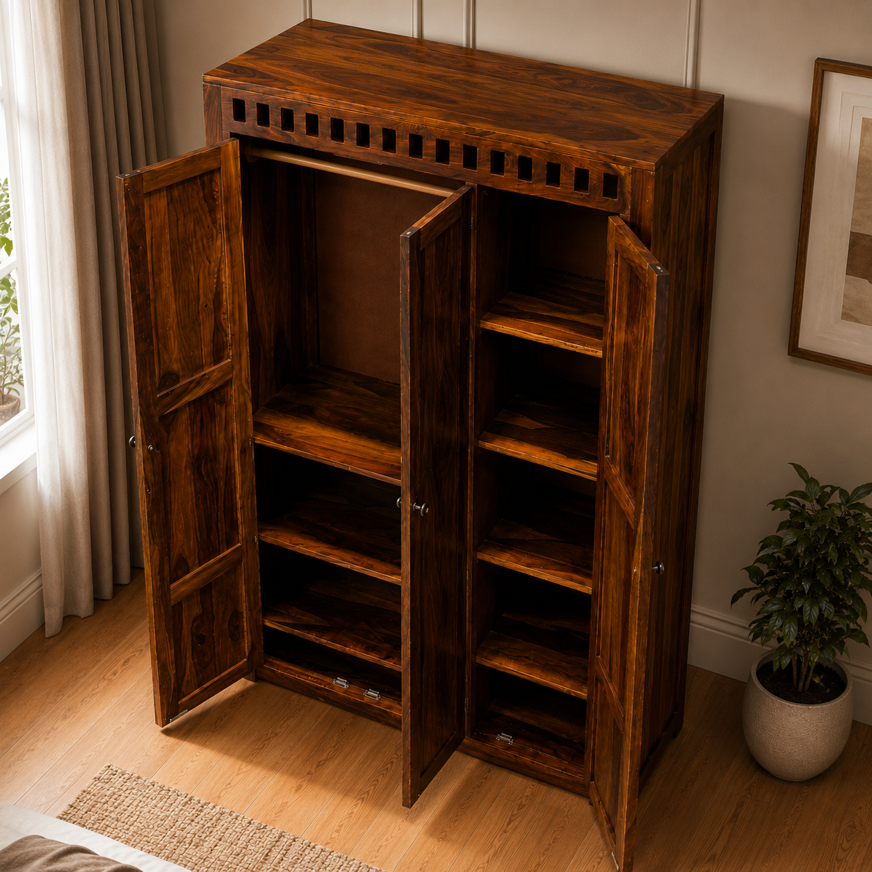 Kuber Wardrobe Solid wood almirah with 3 doors and multishelf