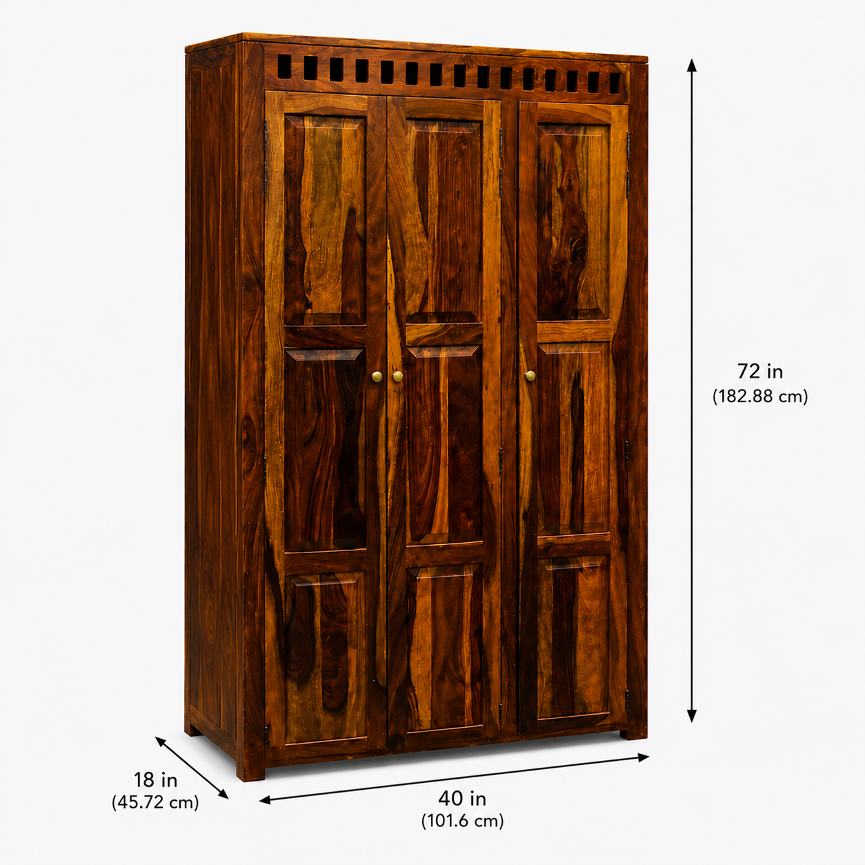 Kuber Wardrobe Solid wood almirah with 3 doors and multishelf