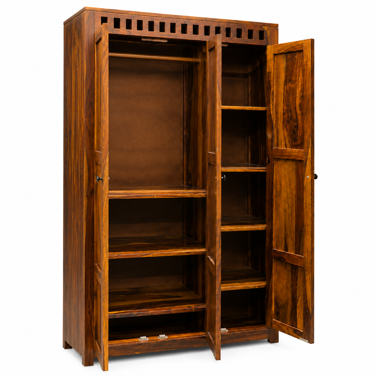 Kuber Wardrobe Solid wood almirah with 3 doors and multishelf
