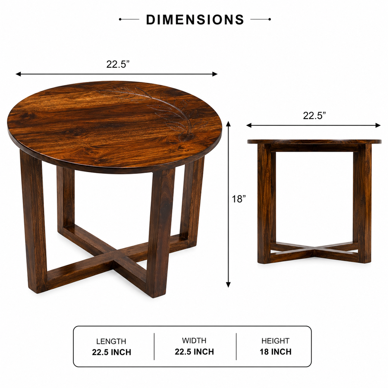 Round table solid sheesham wood table with flower design (Provincial teak finish)
