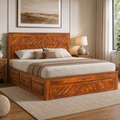 Squre cut king size Solid Sheesham Wood Bed with Drawer Storage