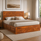 Squre cut king size Solid Sheesham Wood Bed with Drawer Storage