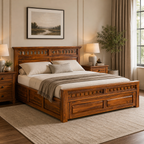 Kuber king size Solid Sheesham Wood Bed with Drawer Storage (HONEY FINISH)