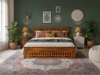 Diamond Solid Sheesham Wood Bed with Diamond Carved Headboard and Drawer Storage
