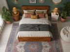 Diamond Solid Sheesham Wood Bed with Diamond Carved Headboard and Drawer Storage