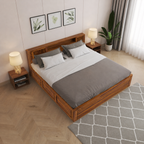 Head Storage Solid Sheesham Wood Bed with Smart Headboard Storage Design