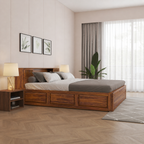 Head Storage Solid Sheesham Wood Bed with Smart Headboard Storage Design
