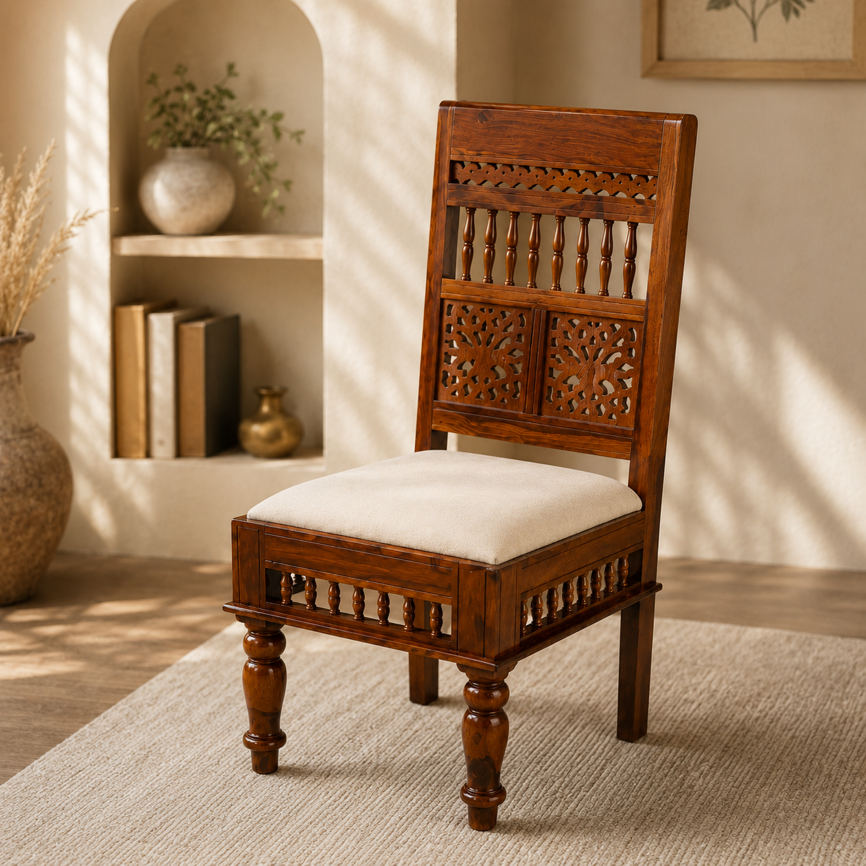 Ghirli Chair Sheesham wood chair with CNC cut desing (pack of 2 chairs)