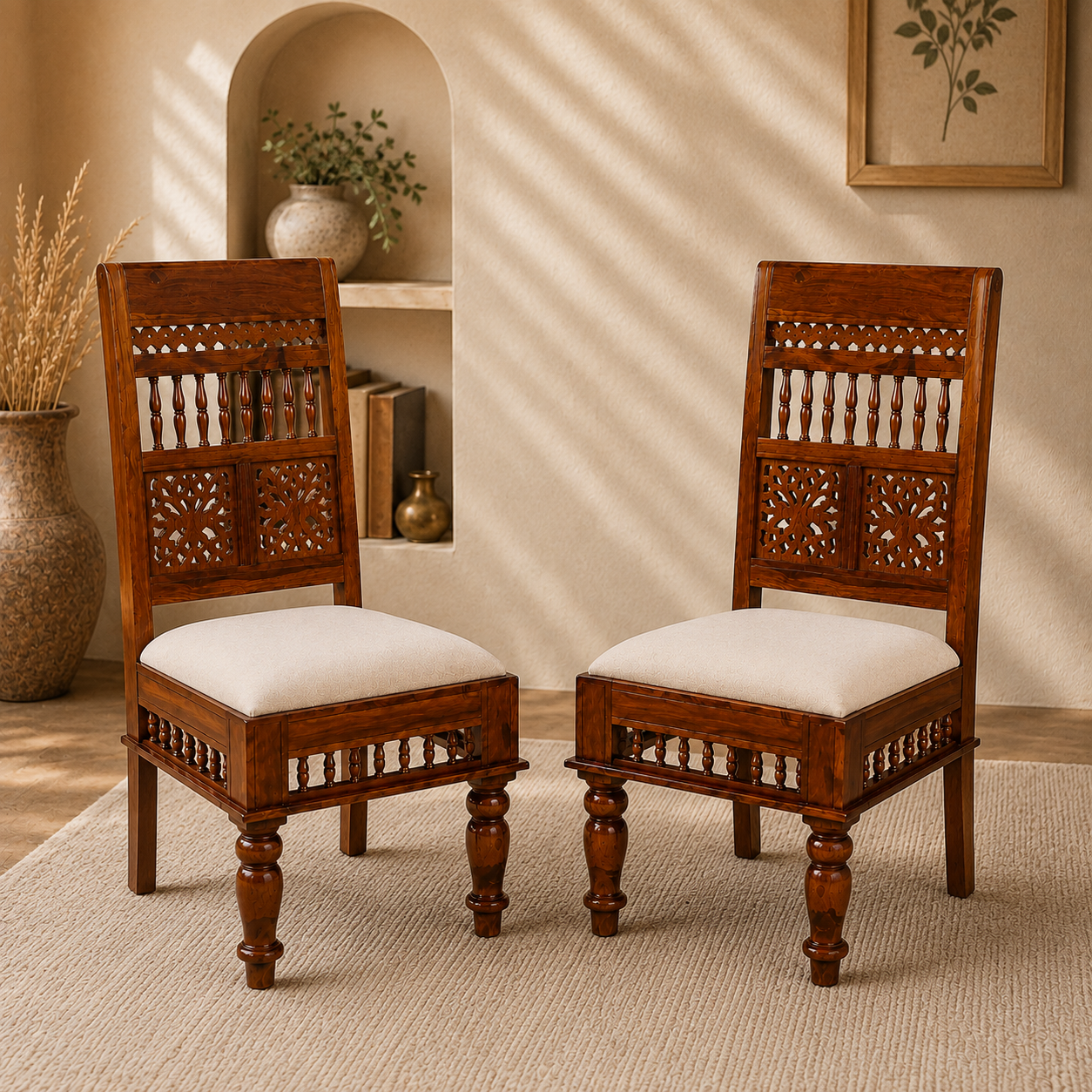 Ghirli Chair Sheesham wood chair with CNC cut desing (pack of 2 chairs)