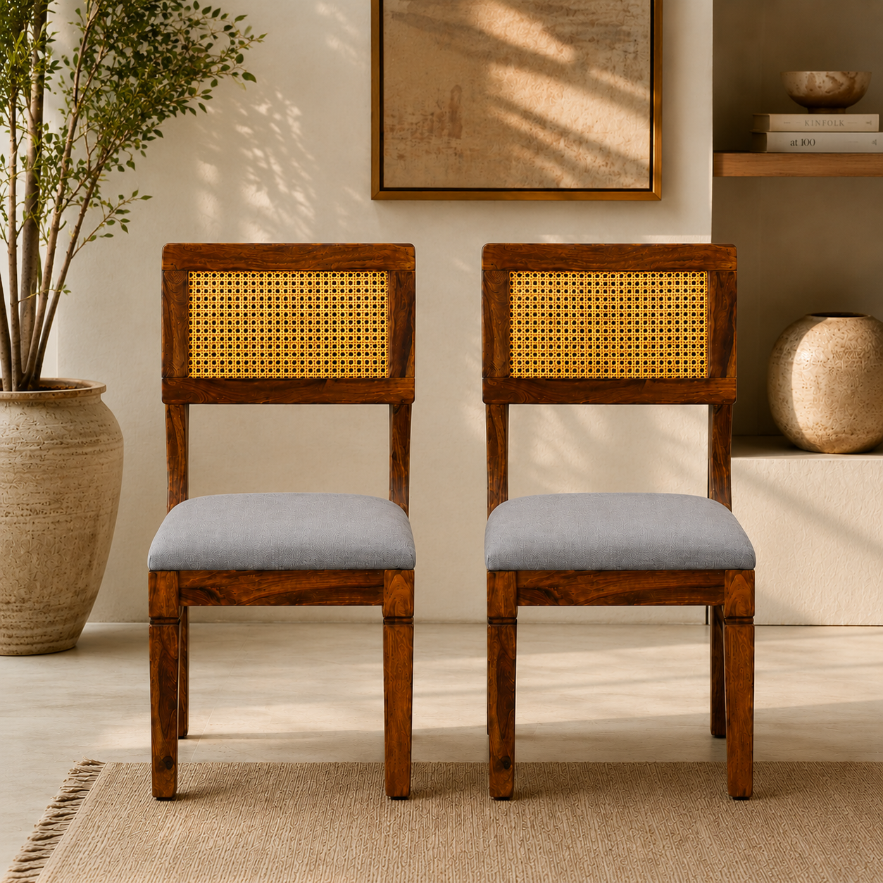 Rattan Chair sheesham wood chair with rattan cane on back (oack of 2 chairs)