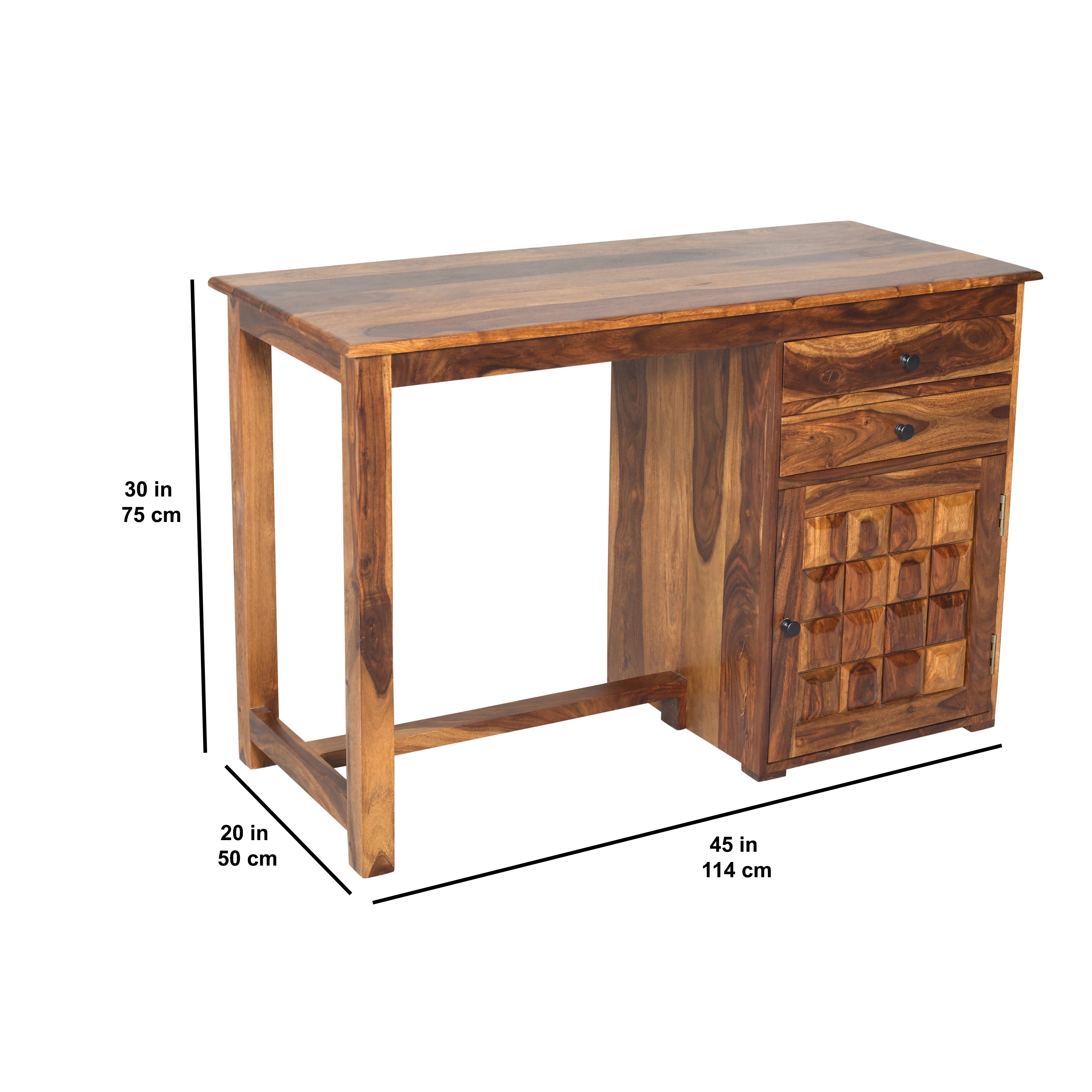 Computer table tile Solid Sheesham Wood Study Table with 2 Drawers and  doors with wooden tile design