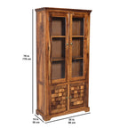 Crocekry Tile Solid Sheesham Wood Display Cabinet with Glass Doors & Handcrafted Block Design