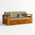 Solid Wood Sofa Cum Bed With Plush Cushioning & Easy Conversion
