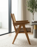 Solid Wood Accent Lounge Chair With Woven Cane Backrest