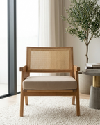 Solid Wood Accent Lounge Chair With Woven Cane Backrest