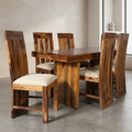 Solid Wood 6-Seater Dining Set With Classic Structure & Natural Finish