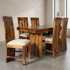 Solid Wood 6-Seater Dining Set With Classic Structure & Natural Finish