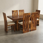Solid Wood 6-Seater Dining Set With Classic Structure & Natural Finish