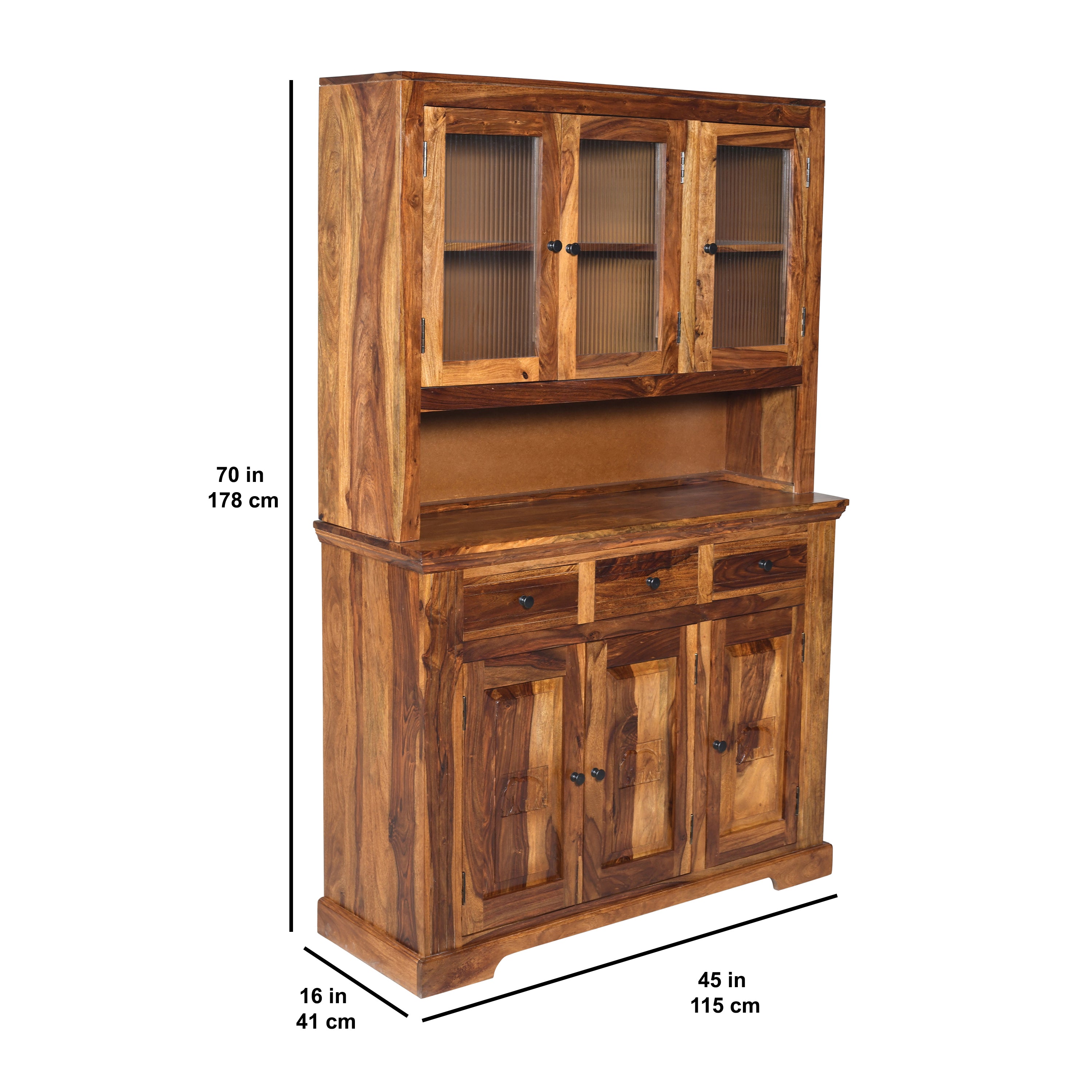 Crockery Elephant DS Solid Sheesham Wood Kitchen Cabinet with Elephant cut Design Doors
