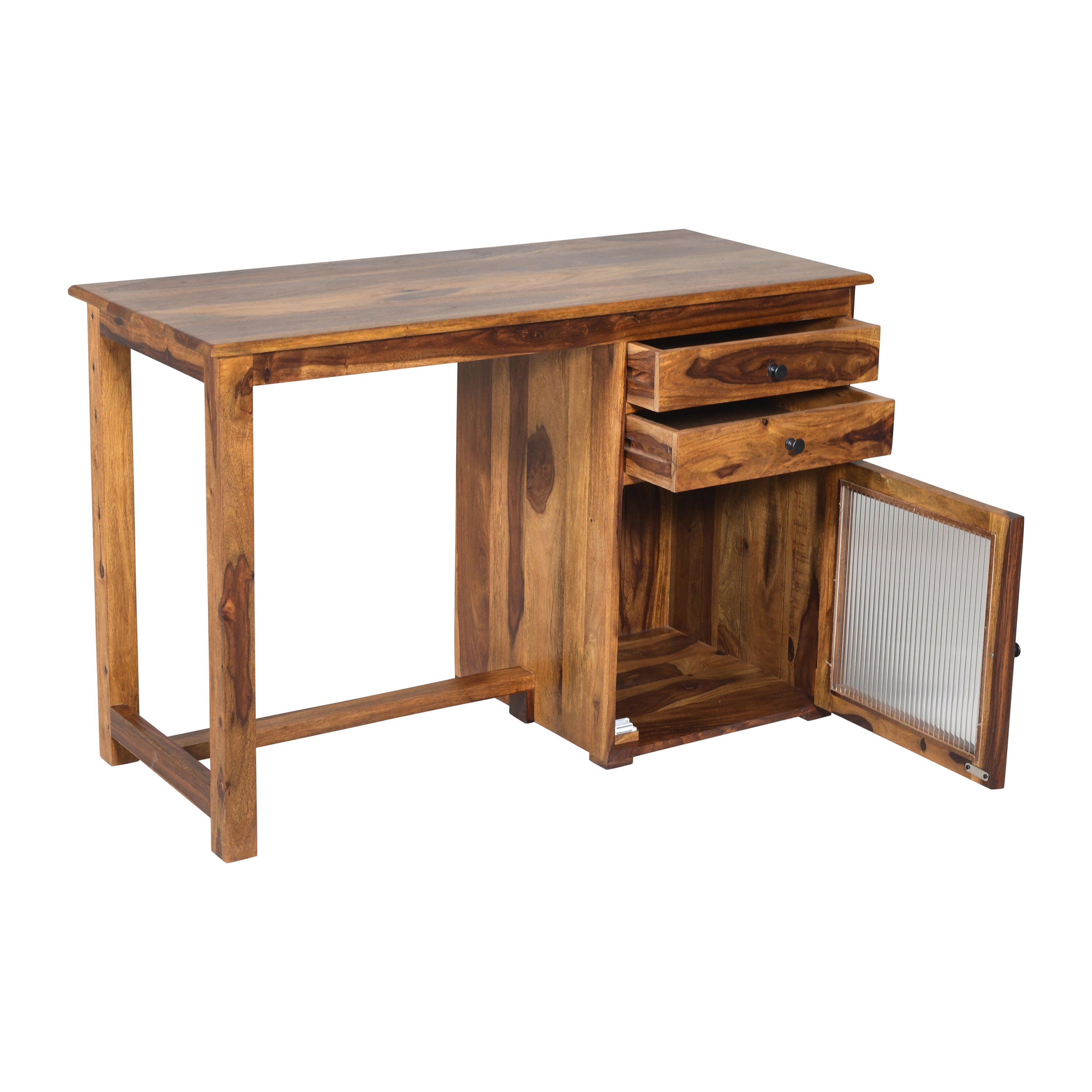 Solid Wood Study Table with Storage Cabinet & Drawers