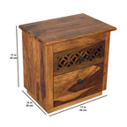 Wooden flower Sheesham Wood bed side with CNC cutting drawers