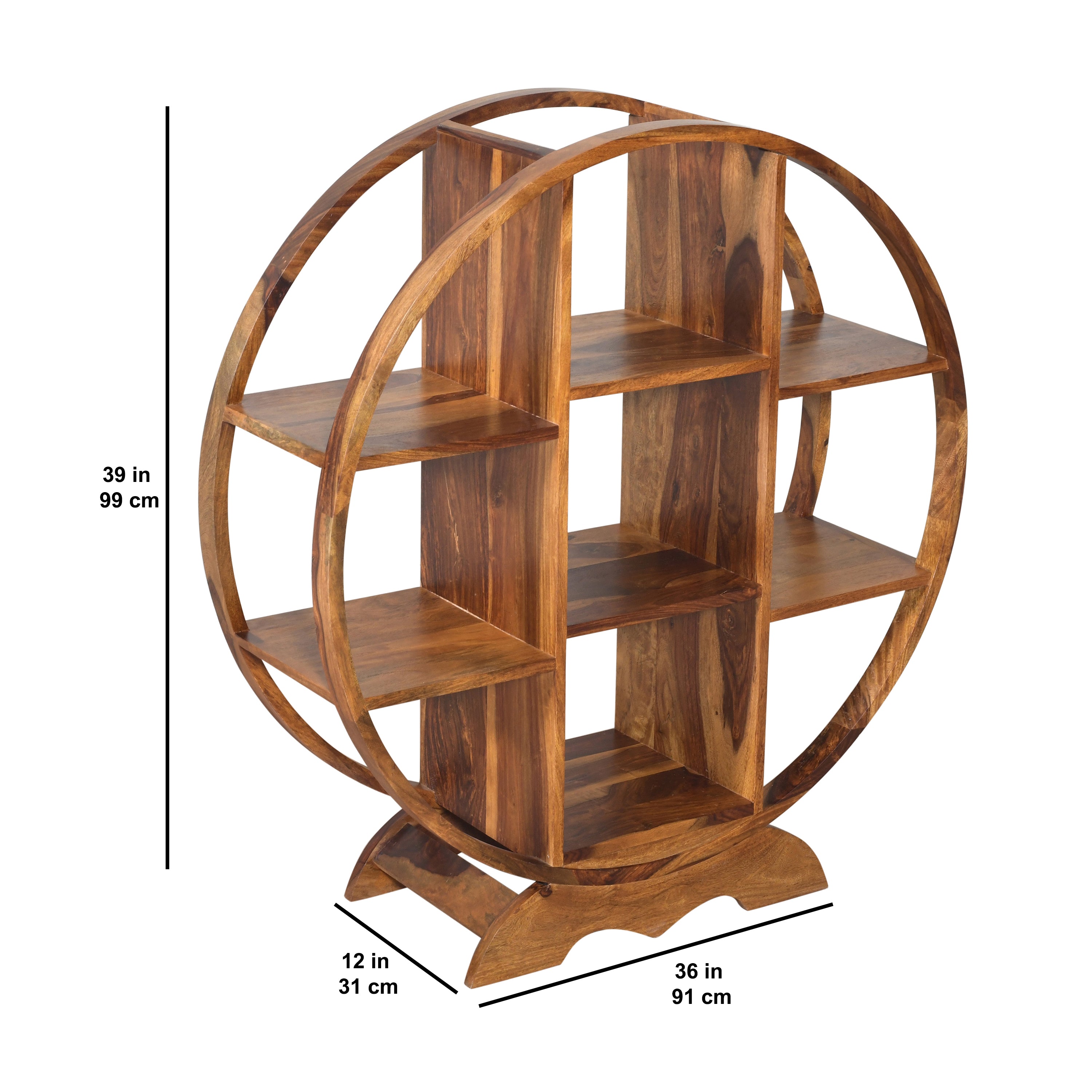 Solid Sheesham Wood Circular Bookshelf