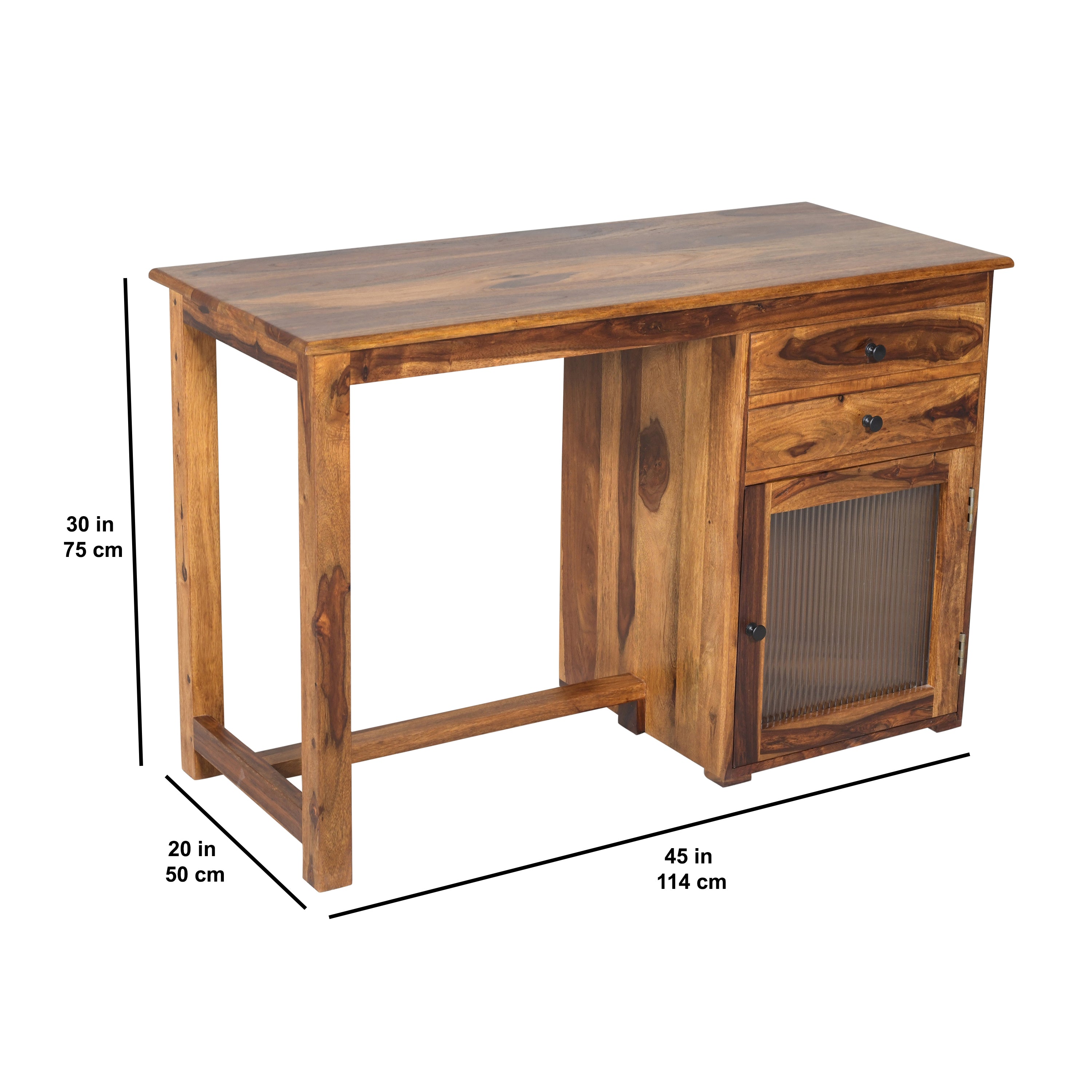 Solid Wood Study Table with Storage Cabinet & Drawers